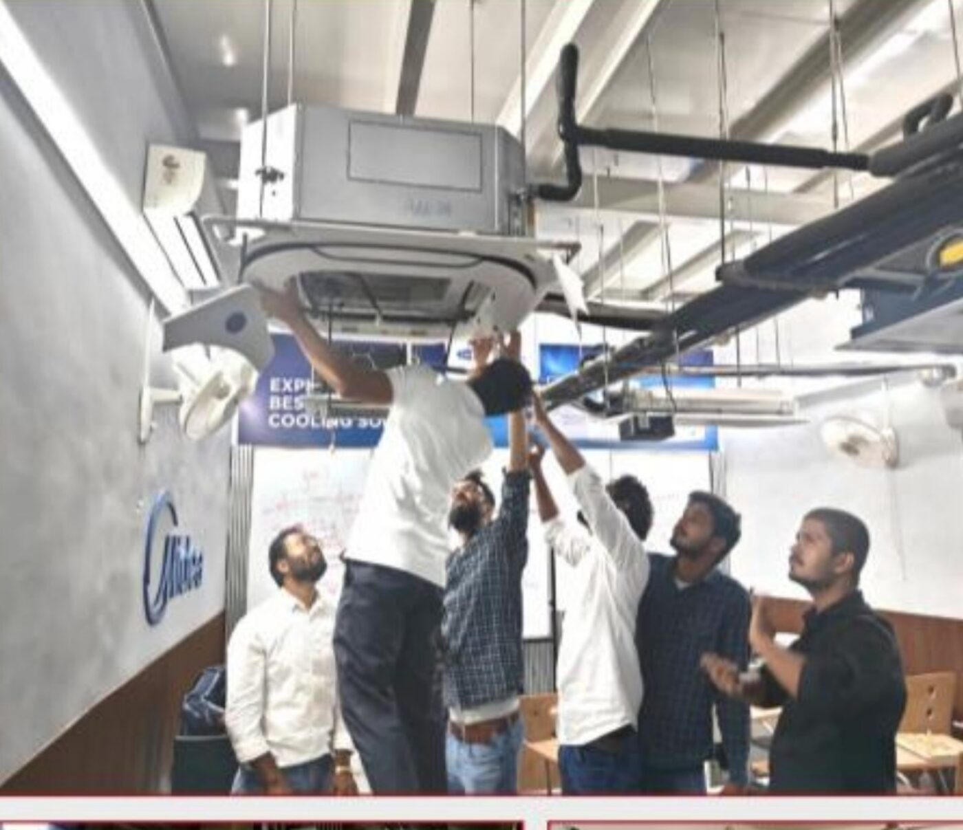 GHTI students installing a cassette AC unit during practical training
